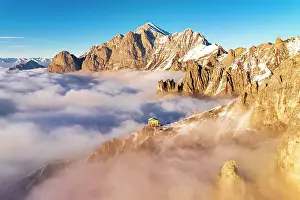 Above The Clouds Prints: Aerial view of Rifugio Rosalba and Grigne Group mountains