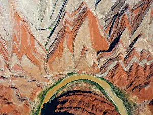 Geological Prints: Aerial view of river and Rock formation, Utah, USA