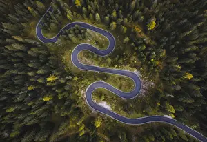 Passo Giau Prints: An aerial view of the road leading to the Giau Pass from Cortina d Ampezzo