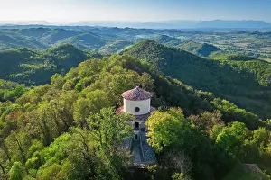 Sanctuaries Prints: Aerial view of the Sacro Monte of Crea, Alessandria district, Piedmont, Italy