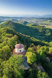 Sanctuaries Prints: Aerial view of the Sacro Monte of Crea, Alessandria district, Piedmont, Italy