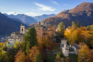 Sanctuaries Prints: Aerial view of the Sacro Monte of Varallo Sesia, Vercelli district, Piedmont, Italy
