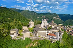 Sanctuaries Prints: Aerial view of the Sacro Monte of Varallo Sesia, Vercelli district, Piedmont, Italy