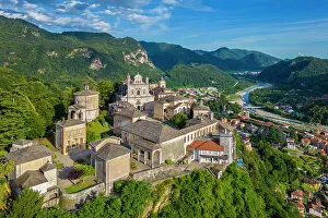 Piedmont Prints: Aerial view of the Sacro Monte of Varallo Sesia, Vercelli district, Piedmont, Italy