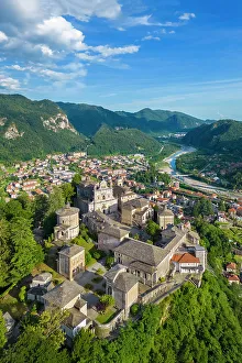Sanctuaries Prints: Aerial view of the Sacro Monte of Varallo Sesia, Vercelli district, Piedmont, Italy