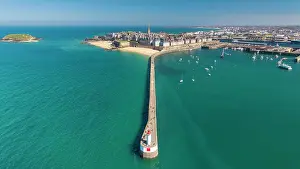 Saint Malo Prints: Aerial View of Saint Malo Lighthouse, Saint Malo, Brittany, France