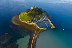 Images Dated 21st November 2019: Aerial view over Saint Michaels Mount, Marazion, near Penzance, Cornwall