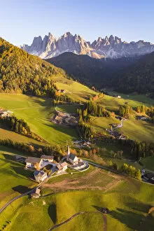 Images Dated 13th November 2017: Aerial view of Santa Maddalena town in autumn, Funes valley, Dolomites, Italy