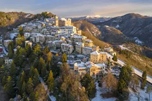 Monuments Prints: Aerial view of Santa Maria del Monte and the chapels of the sacred way during a winter