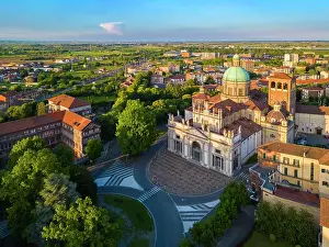 City Centre Prints: Aerial view of the Sant'Eusebio Cathedral of Vercelli at sunset in spring