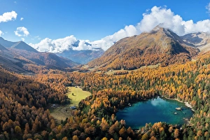 Canton Prints: Aerial view of the Saoseo Lake in autumn. Poschiavo Valley, Graubunden, Switzerland