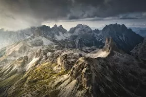 Earth from Above Gallery: Aerial view of Scarpieri Tower and Sesto Dolomites. Bolzano province, South Tyrol, Italy