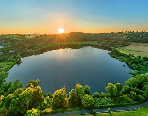 Crater Lakes Prints: Aerial view on the Schalkenmehren Maar lake at sunset