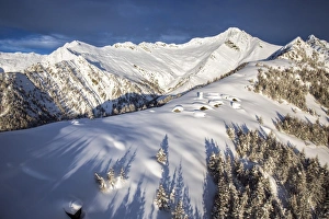 Aerial Photography Gallery: Aerial view of Scima Alp covered in snow. Chiavenna Valley Lombardy, Italy. Europe