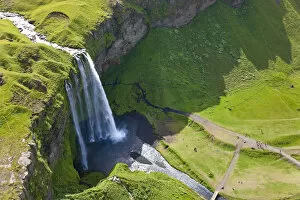 Falls Collection: Aerial view of Seljalandsfoss, Seljaland, Iceland