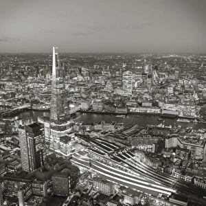 Aerial view of The Shard and City of London, London, England