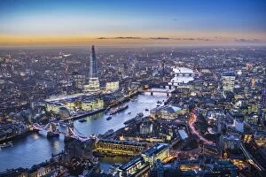 London Gallery: Aerial view of The Shard, River Thames, Tower Bridge and City of London, London, England