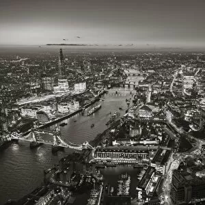 Images Dated 19th December 2014: Aerial view of The Shard, River Thames, Tower Bridge and City of London, London, England