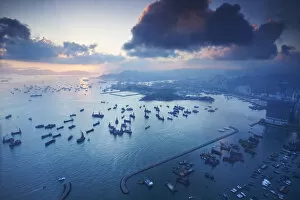 Images Dated 14th June 2011: Aerial view of ships in Yau Ma Tei typhoon shelter, Kowloon, Hong Kong, China