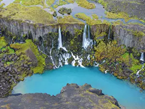 Sudurland Prints: Aerial view of Sigoldugljufur canyon near to Landmannalaugar park, Iceland, Europe