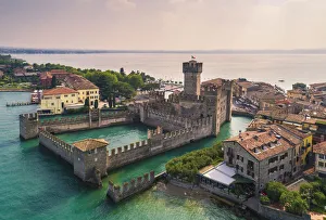 Garda Lake Prints: Aerial view of Sirmione, Brescia district, Veneto, Italy
