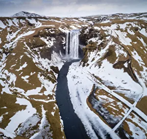 Skogafoss Prints: Aerial view of Skogafoss, Southern Iceland