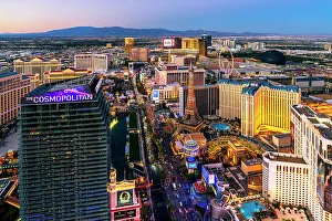 Nevada Prints: Aerial View of Skyline, Strip at Night, Las Vegas, Nevada, USA