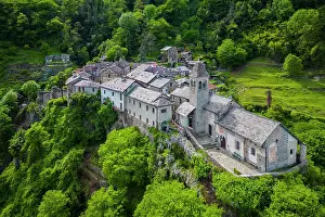 Rooftop Prints: Aerial view of the small village of Carmine Superiore on Lake Maggiore in the spring