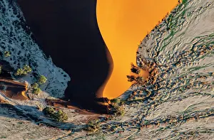 Sossusvlei Prints: Aerial view of the snaking ridge of a golden sand dune