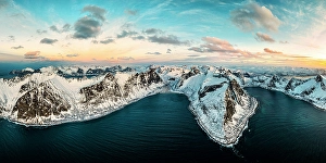 Mountain Peak Prints: Aerial view of snowcapped mountains along the fjords