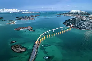 Connection Prints: Aerial view of Sommaroy island and majestic bridge along a fjord in winter