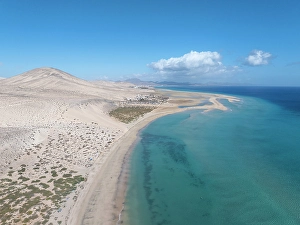 Aerial view of Sotavento beach, Fuerteventura, Canary Islands, Spain