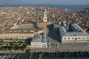 St Marks Square Gallery: Aerial view of St Mark square, Venice, Veneto, Italy, Europe