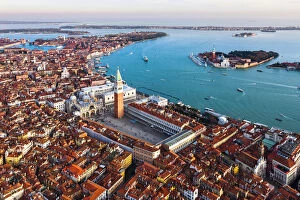 Venice Collection: Aerial view of St Marks square and San Giorgio Maggiore church, Venice, Italy