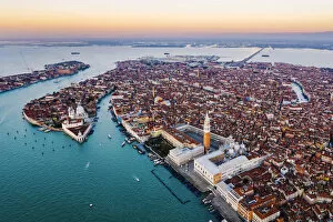Images Dated 25th January 2019: Aerial view of St Marks square at sunrise, Venice, Italy