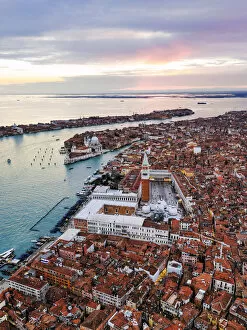 Images Dated 27th November 2018: Aerial view of St Marks square at sunset, Venice, Italy