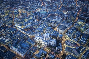 Aerial view over St. Pauls Cathedral, London, England