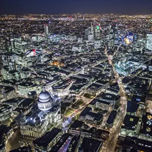 Aerial view of St. Pauls and City of London, London, England