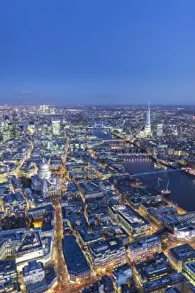 Aerial view of St. Pauls, The Shard, River Thames and City of London, London, England