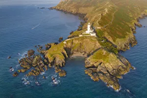 South Hams Prints: Aerial view of Start Point and lighthouse, South Hams, Devon, England