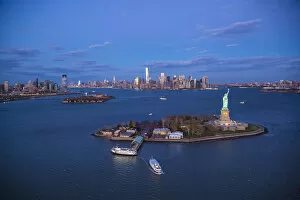Images Dated 14th April 2016: Aerial view over the Statue of Liberty, Manhattan, New York City, USA