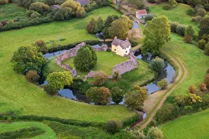 September Prints: Aerial view of Stogursey Castle and moat