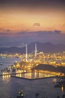 Tsing Yi Collection: Aerial view of Stonecutters Bridge and Tsing Yi Island, Hong Kong, China