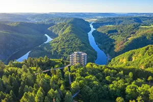 Images Dated 19th June 2020: Aerial view on the sunrise above the Baumwipfelpfad, treetop walk at the Grand Saar
