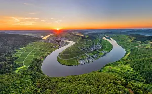 River Mosel Prints: Aerial view at the sunset above five-lake-viewpoint near Mehring