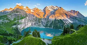 Emerald Prints: Aerial view of the sunset on the mountains surrounding Oeschinensee