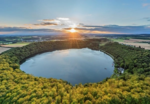 Crater Prints: Aerial view on the sunset above the Pulvermaar