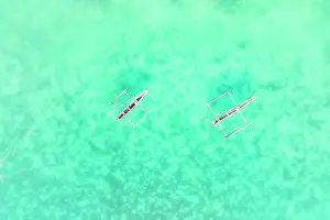 Unguja South Region Prints: aerial view taken from the drone of fishermen boats called Dhows