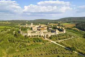 Tuscany District Prints: aerial view taken by drone of the historic center of Monteriggioni