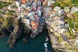 Typical House Prints: Aerial view taken by drone of touristic village of Riomaggiore